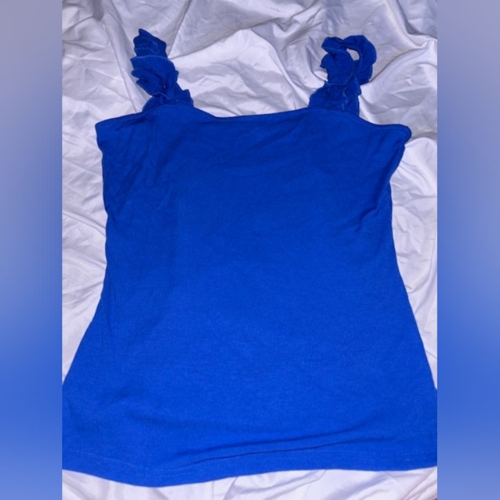 Blue Ruffle-Strap Women's Tank Top